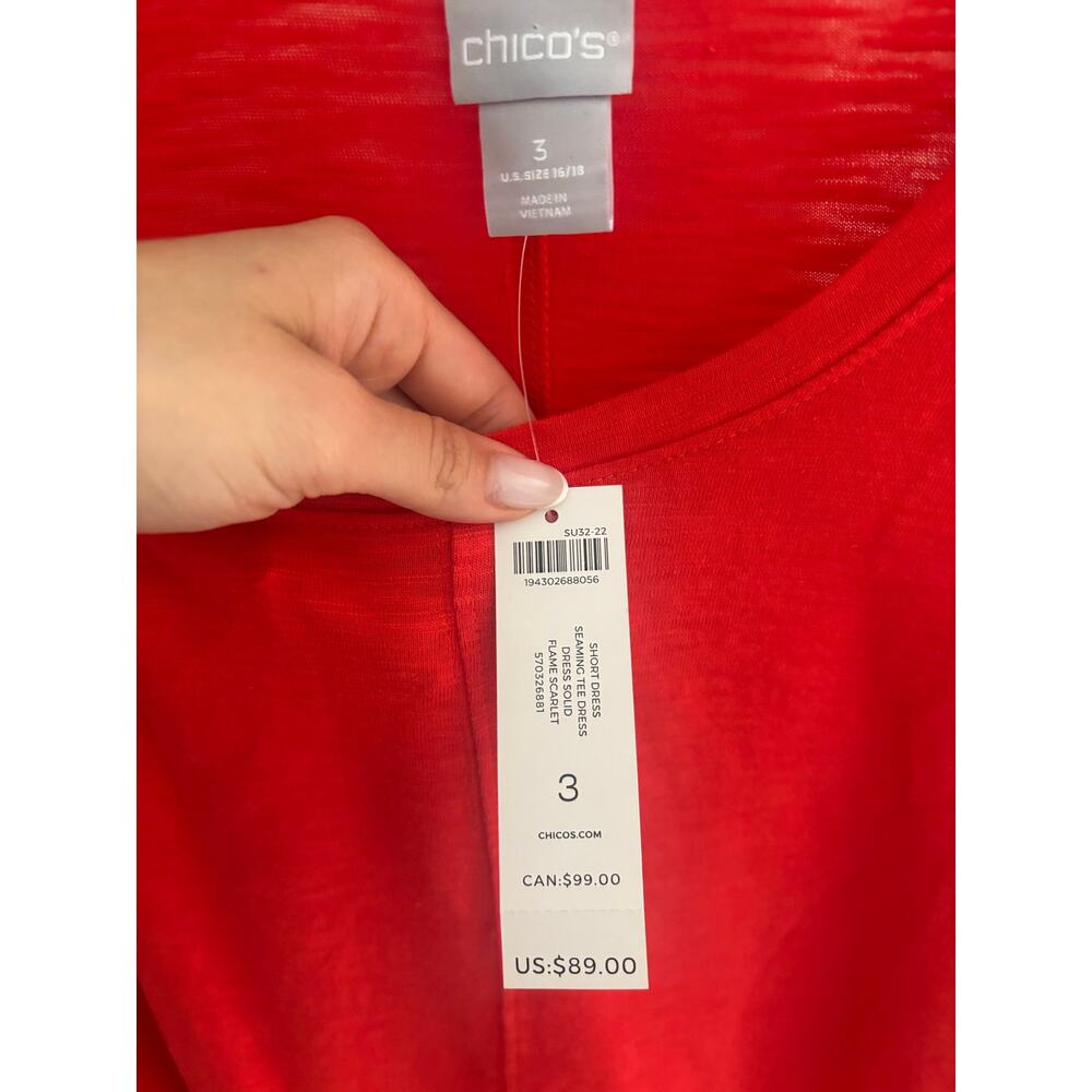 Chico’s Red Midi Dress Size 3 XL 16 18 Cotton Modal Short Sleeve NWT Soft - Picture 8 of 9